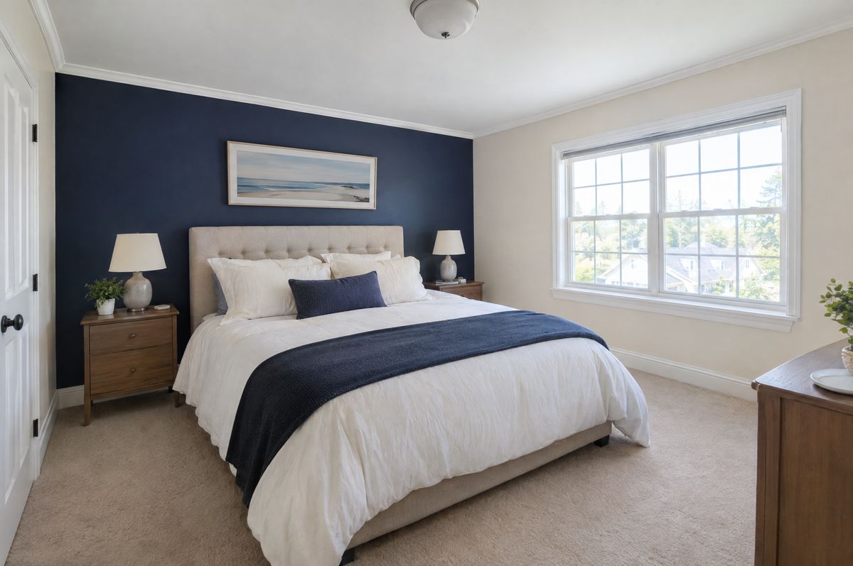Freshly painted bedroom wall with an even, smooth finish